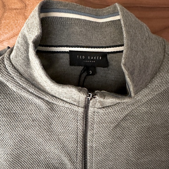 NEW Ted Baker Half Zip Pullover Sweater - Original Pkg Textured Gray Cotton - Picture 3 of 12